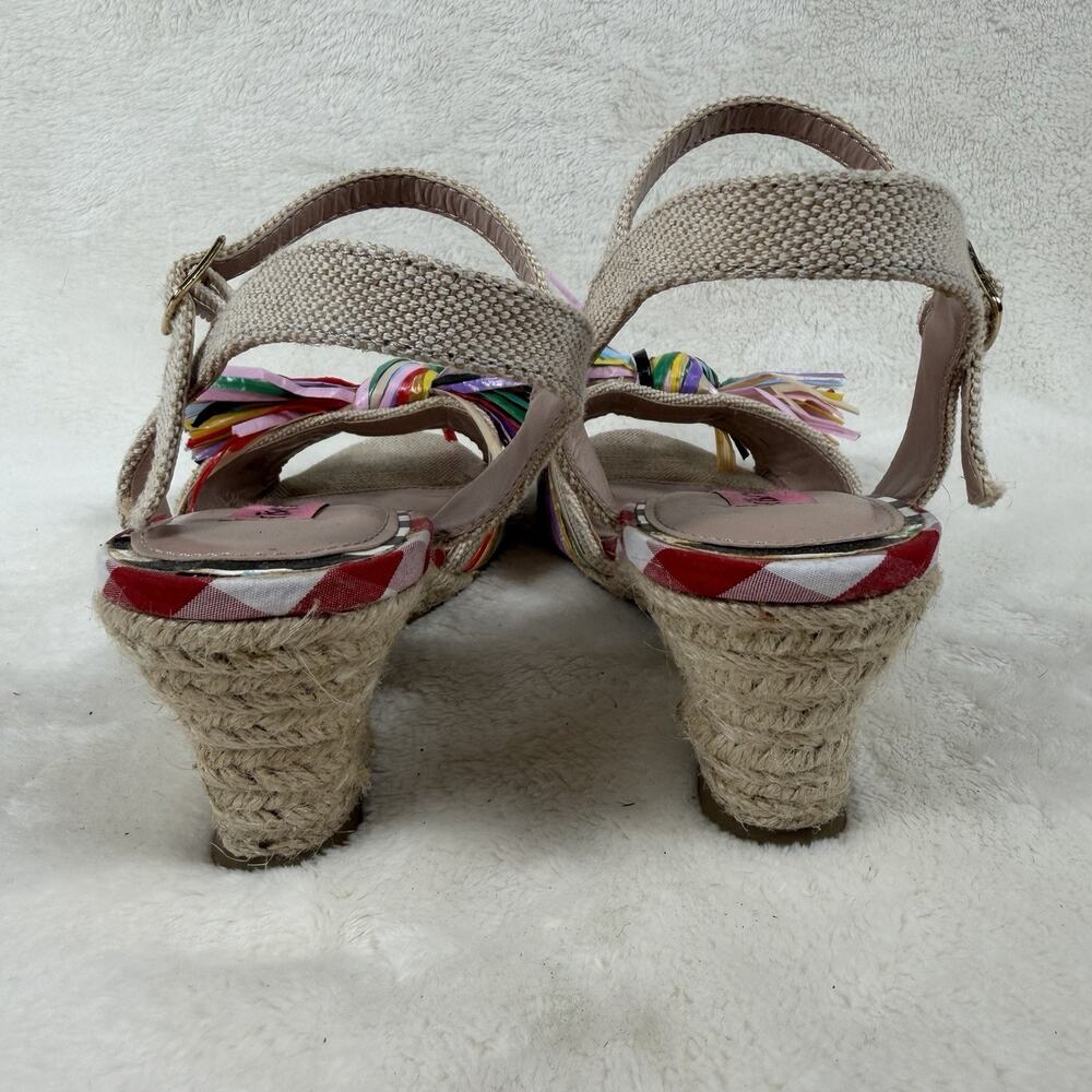 Betsey Johnson Lizzo SS Raffia Wedge Sandals Womens 8M Multicolor Bow Espadrille - Picture 7 of 12